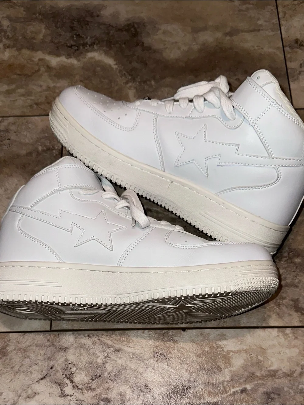 A Bathing Ape BAPE STA Mid White Leather Strap Sneakers Shoes Size 10.5